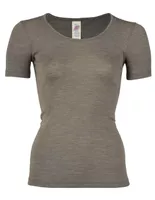 Dames T-Shirt Zijde Wol Engel Natur, Kleur Walnut, Maat 38/40 - Medium