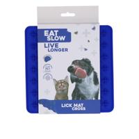 Eat Slow Live Longer Lickmat Crosses - 19 x 19 cm - vierkant - snuffelmat - anti-kras mat - slowfeeder - afleiding - honden en katten - 100% siliconen - vaatwasmachinebestendig - blauw