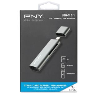 PNY R-TC-UA-3N1E01-RB geheugenkaartlezer USB 3.2 Gen 1 (3.1 Gen 1) Type-C Metallic