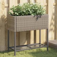 Plantenbak met schap poly rattan grijs - thumbnail