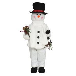 Sneeuwpop decoratie figuur/beeld - 95 cm - met LED verlichting en muziek - kunststof