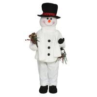 Sneeuwpop decoratie figuur/beeld - 95 cm - met LED verlichting en muziek - kunststof - thumbnail