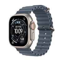 Apple Watch Ultra 3 GPS + Cellular 49 mm Premium hardloop- en multisport-smartwatch met robuuste kast van naturel titanium, ankerblauw Ocean‑bandje. Gezondheid en conditie uitgebreid bijhouden