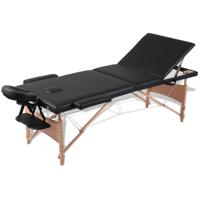 VidaXL Inklapbare massagetafel 3 zones met houten frame (zwart)