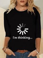 I'm Thinking Long Sleeve Round Neck Printed Top T-Shirt - thumbnail