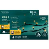 Kerstverlichting - 2x st- 120 leds - klassiek warm wit -900 cm - zwart snoer -timer en dimmer