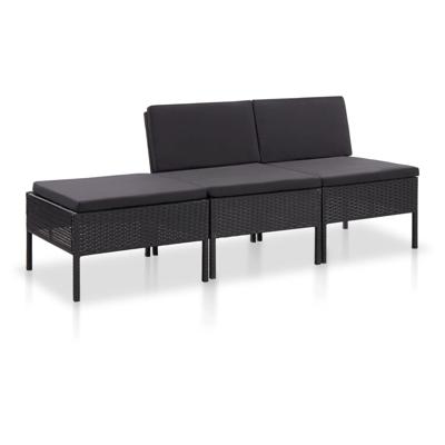 vidaXL 3-delige Loungeset met kussens poly rattan zwart vidaXL 3-delige Loungeset met kussens poly rattan zwart
