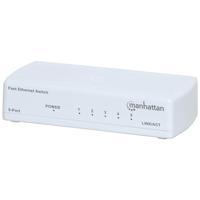 Manhattan Fast Ethernet Switch (kunststof behuizing, desktopformaat, IEEE 802.3az (Energy Efficient Ethernet)) wit 5-Port Fast Ethernet Switch wit