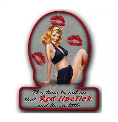Red Lipstick Pin Up Zwaar Metalen Bord Red Lipstick Pin Up Zwaar Metalen Bord