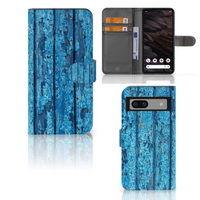 Google Pixel 7A Book Style Case Wood Blue - thumbnail