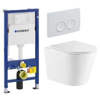 QeramiQ Dely Toiletset - Geberit UP100 inbouwreservoir - witte bedieningsplaat - toilet - zitting - glans wit SW730486/0701174/sw543431/