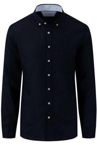 Fynch-Hatton Casual Fit Linnen Overhemd Marine, Effen