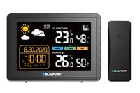 Blaupunkt WS30BK Weerstation, digitaal kleurendisplay, draadloos weerstation, DCF-radioklok, multifunctioneel weerstation, thermometer, hygrometer, binnen en buiten, lcd-display met weersvoorspelling