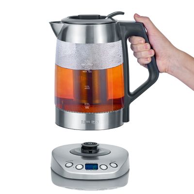 Severin WK 3479 Waterkoker Snoerloos, Oververhittingsbeveiliging Glas, RVS (geborsteld), Zwart