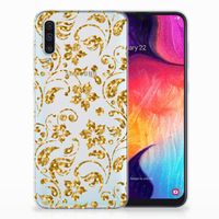 Samsung Galaxy A50 TPU Case Gouden Bloemen - thumbnail