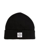 Stone Island Junior bonnet en coton à patch logo - Noir