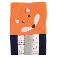 Luvable Friends Handdoek met capuchon en 5 wasdoeken, Boy Fox