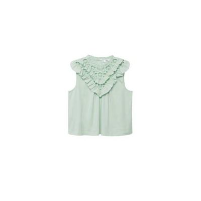 Mango top met open detail en ruches mintgroen
