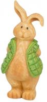 Arti Casa beeld konijn met groene jas 7,5x12x20 cm polyresin
