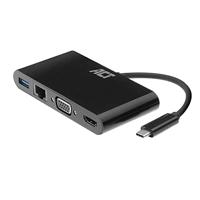ACT USB C Multiport Adapter 3-in-1, 4K @ 30 Hz HDMI/VGA, USB 3.0, LAN, extra monitor aansluiten op laptop - AC7330