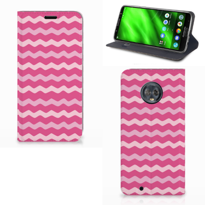 Motorola Moto G6 Hoesje met Magneet Waves Pink Motorola Moto G6 Hoesje met Magneet Waves Pink