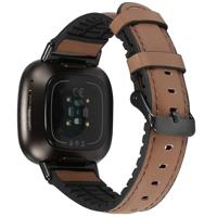 By Qubix - Compatible met Fitbit Versa 3 - Fitbit Versa 4 - Fitbit Sense 1 - Fitbit Sense 2 - leer + siliconen bandje - Bruin - Compatible fitbit bandje