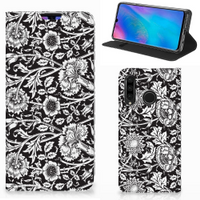 Huawei P30 Lite New Edition Smart Cover Black Flowers - thumbnail