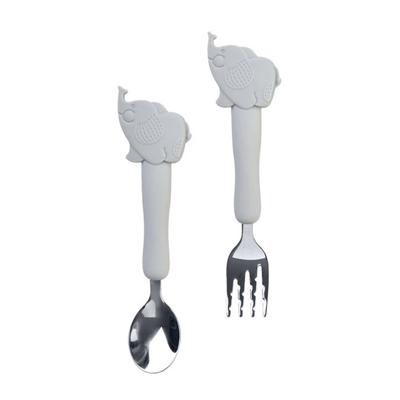 Saro Bestekset Little Elephants Siliconen/rvs Grijs 2-delig
