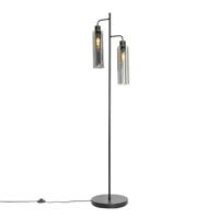 QAZQA Moderne vloerlamp zwart met smoke glas 2-lichts - Stavelot - thumbnail