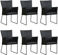 Set van 6 Zwarte leren industriële eetkamerstoelen Mate - Hermes Leer Nero (zwart leer)