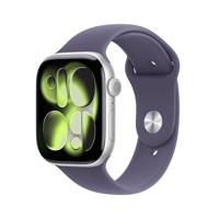 Apple Watch Series 11 GPS 46 mm Smartwatch met kast van zilverkleurig aluminium, zachtpaars sportbandje (S/M). Slaapscore, conditie bijhouden, gezondheid monitoren, Always‑On display, waterbestendig