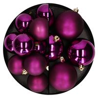 Kerstballen set - 18x stuks - 6 en 8 cm - paars - kunststof