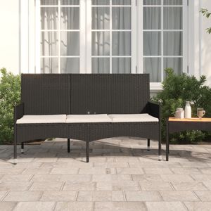 Tuinbank 3-zits met kussens poly rattan zwart