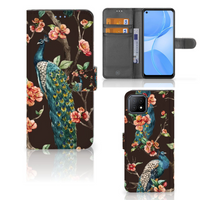 OPPO A73 5G Telefoonhoesje met Pasjes Pauw met Bloemen