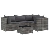 vidaXL 5-delige Loungeset met kussens poly rattan grijs, tuinset, tuinmeubel, terrasset, tuinbank, terrasmeubel, loungebank, loungeset tuin