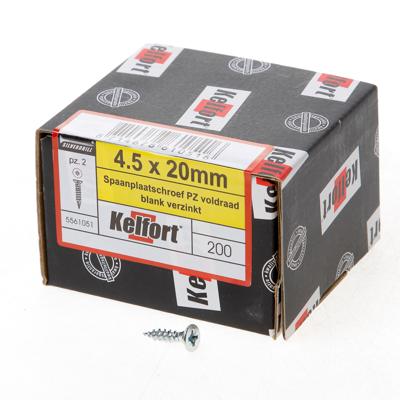 Kelfort Spaanplaatschroef platverzonken kop verzinkt pozidriv voldraad 4.5 x 20mm Kelfort Spaanplaatschroef platverzonken kop verzinkt pozidriv voldraad 4.5 x 20mm