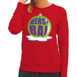 Foute feest kerst sweater met groene kerstbal op rode sweater voor dames 2XL (44)  -