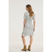 VILA wikkeljurk VIMINA met all over print en ruches wit/blauw/lila