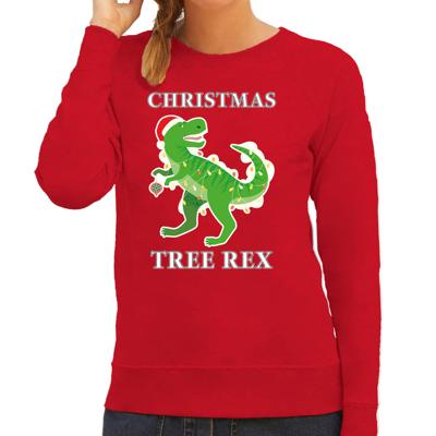 Rode Kersttrui / Kerstkleding Christmas tree rex voor dames XS - kerst truien