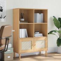 Boekenkast SENJA rattan-look 90x35x130 cm grenenhout bruin