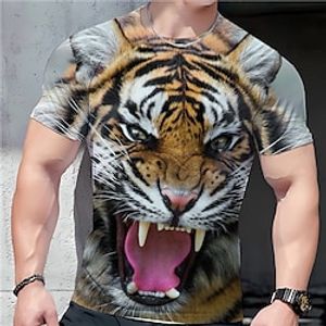 Voor heren T-shirt T-shirts Grafisch dier Tijger Strakke ronde hals Kleding 3D-afdrukken Buiten Casual Korte mouw Afdrukken Vintage Modieus Ontwerper Lightinthebox