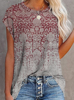 Ombre Ronde Nek Casual Kort Mouw T-shirt Ombre Ronde Nek Casual Kort Mouw T-shirt