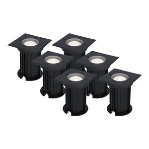 6x Ramsay dimbare LED grondspot - Vierkant - Zwart - 6000K daglicht wit - 5 Watt - IP67 straal waterdicht - 3 jaar garantie