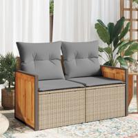 Tuinbank 2-zits met kussens poly rattan beige - thumbnail