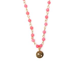 CO88 Collection 8CN-26026 - Collier met bedel - Agaat natuursteen 4 mm en sterretjes bedel - lengte 38 + 3 cm - roze / goudkleurig