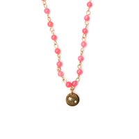 CO88 Collection 8CN-26026 - Collier met bedel - Agaat natuursteen 4 mm en sterretjes bedel - lengte 38 + 3 cm - roze / goudkleurig