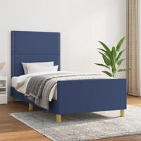 vidaXL Bedframe met hoofdbord stof blauw 90x200 cm