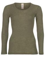 Dames Shirt Lange Mouw Zijde Wol Engel Natur, Kleur Olijf, Maat 46/48 - Extra Large