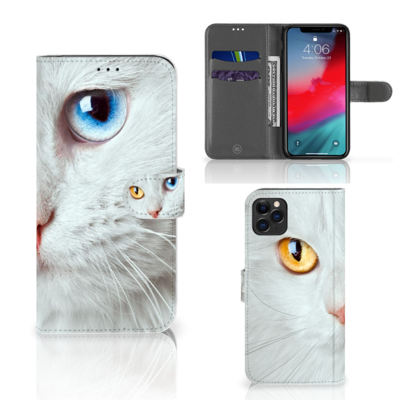 Apple iPhone 11 Pro Max Telefoonhoesje met Pasjes Witte Kat Apple iPhone 11 Pro Max Telefoonhoesje met Pasjes Witte Kat