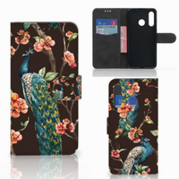 Huawei P30 Lite (2020) Telefoonhoesje met Pasjes Pauw met Bloemen